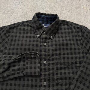 Fred Perry Corduroy Button-Down Shirt Men Small Black Gray Check Long Sleeve